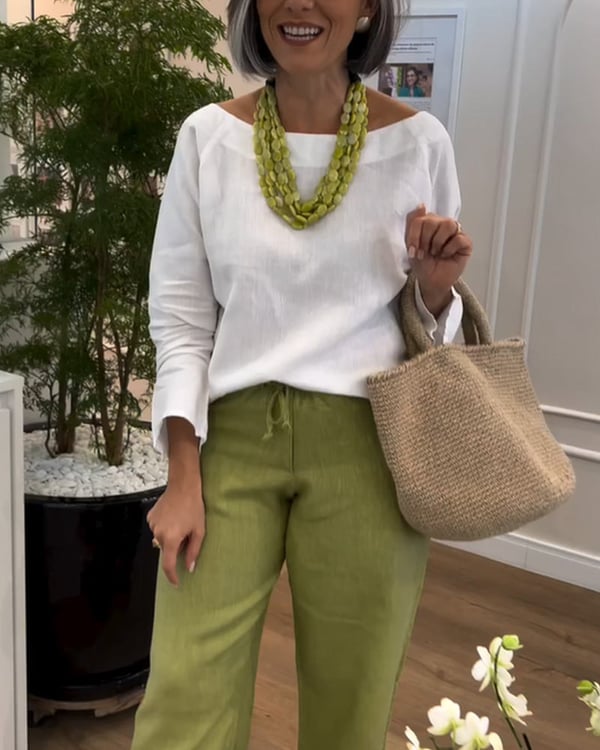 Round-neck Solid-color Long-sleeved Simple Top