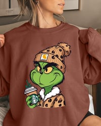Grinch leopard print casual pullover sweatshirt