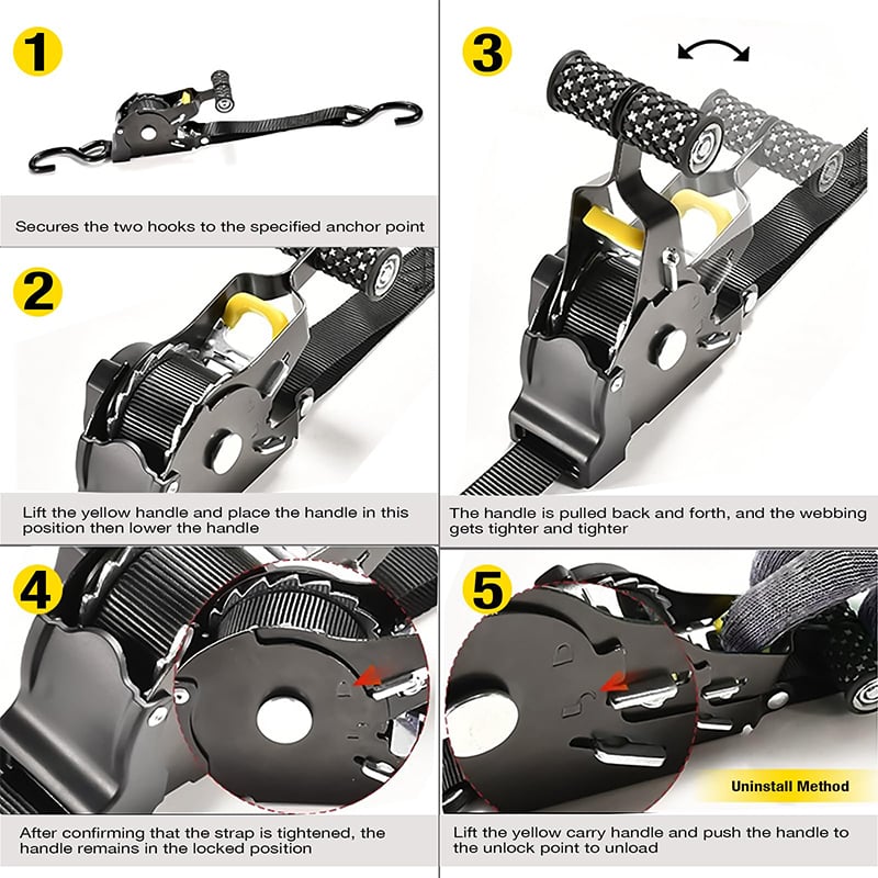 Sakerplus® Automatic Retractable Heavy-Duty Ratchet Strap