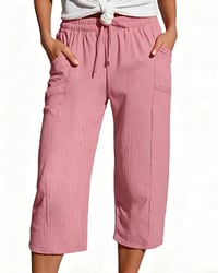 Solid Color Drawstring Wide-Leg Cropped Pants