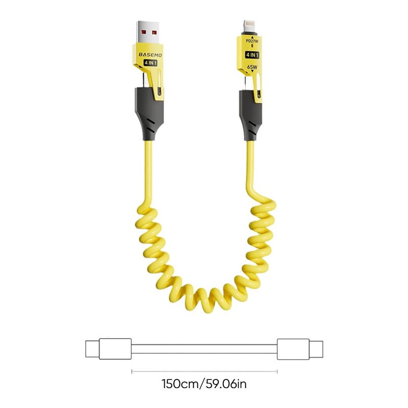 Federziehbares 4-in-1 65W Schnelllade-Datenkabel