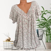 Camiseta de verano casual de manga corta con cuello en V para mujer