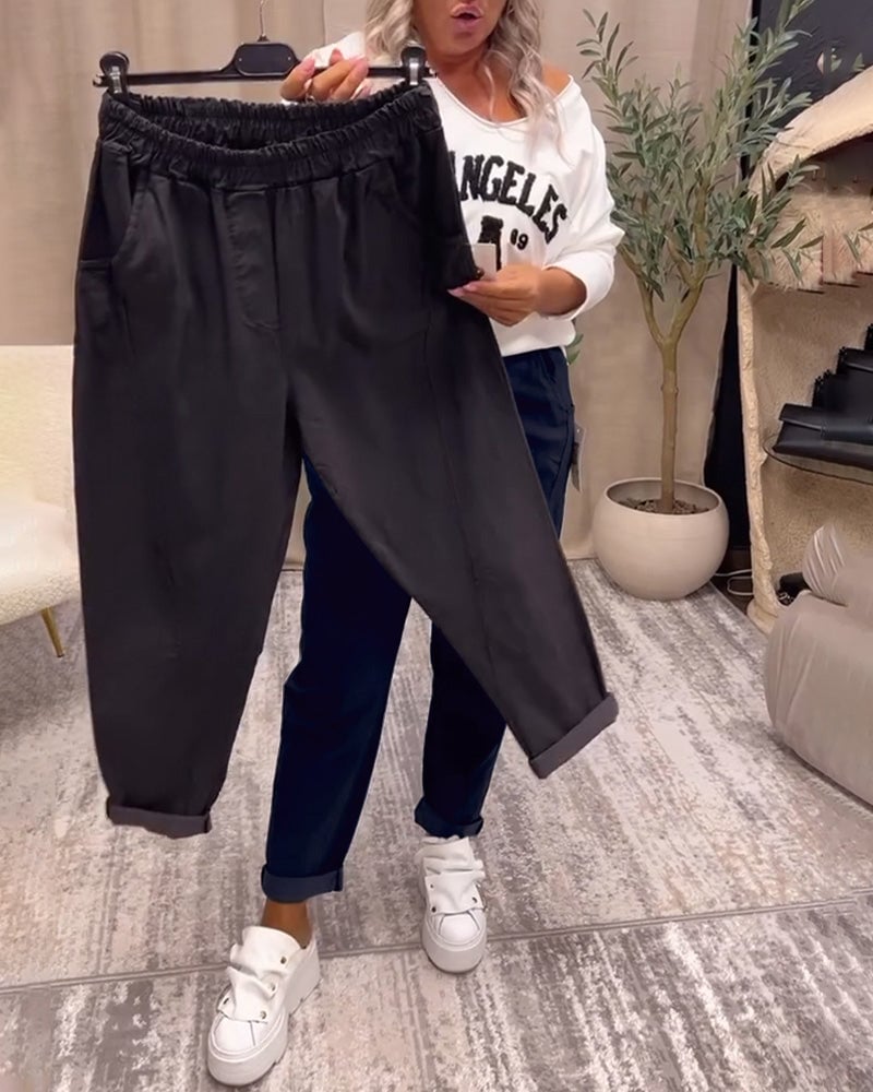 Casual solid color pocket pants