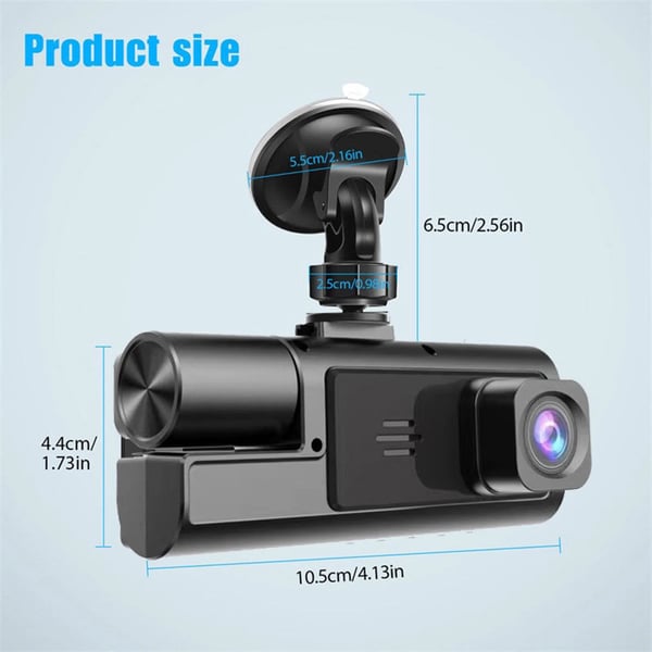 Sakerplus 3 Channel Dash Cam Front and Rear Inside