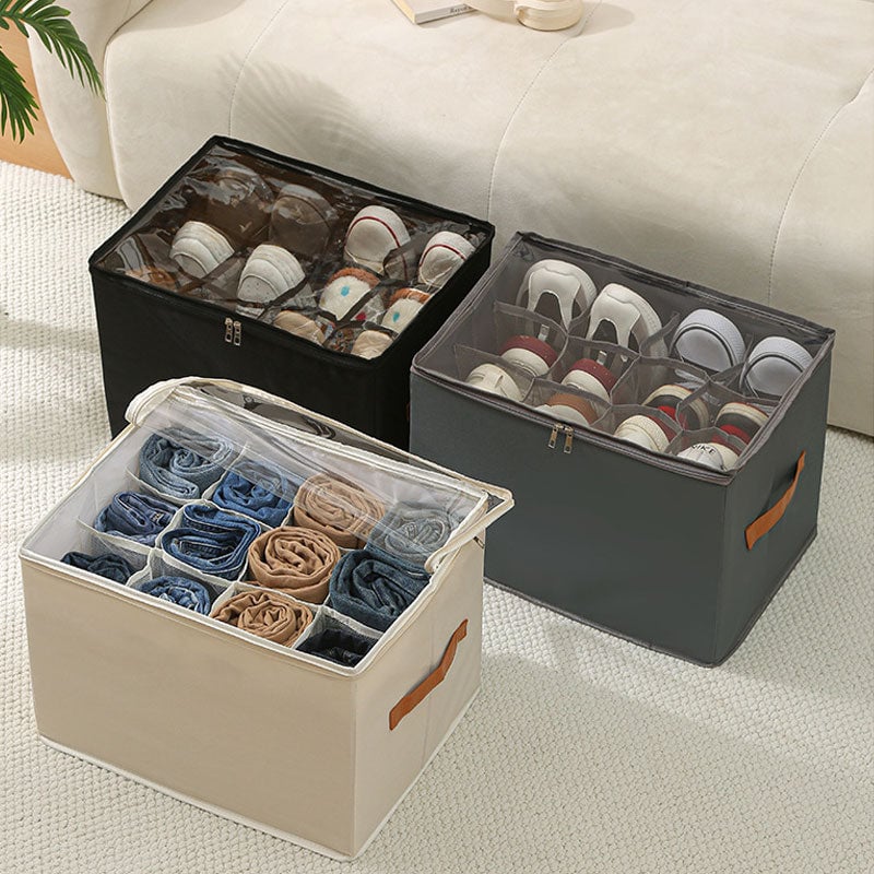 Collapsible Shoe Organizer Box with Transparent Cover