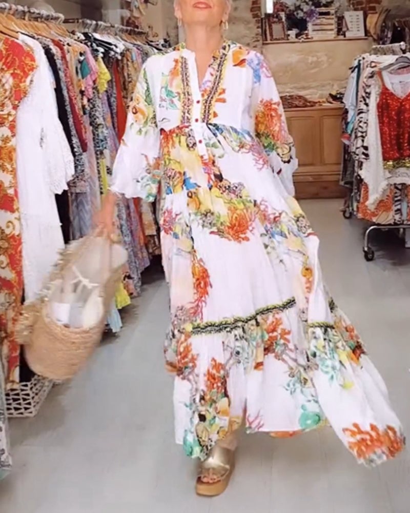 Boho patchwork-kjole med print