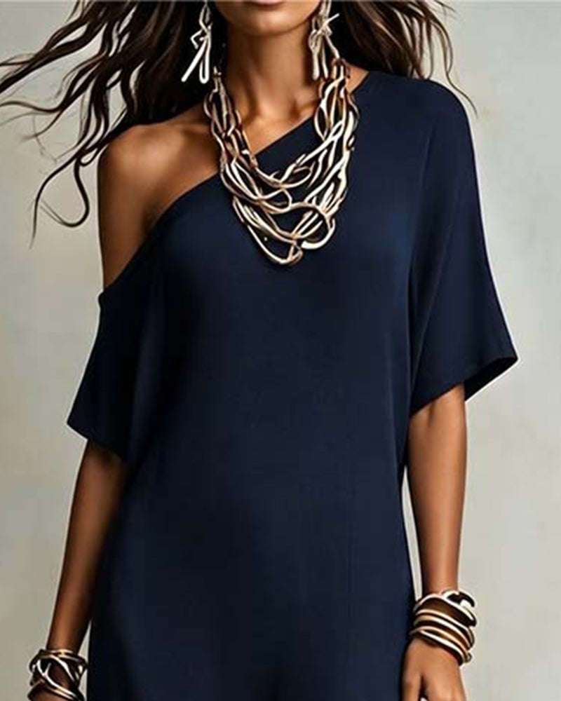 Slash Shoulder Slit Dress