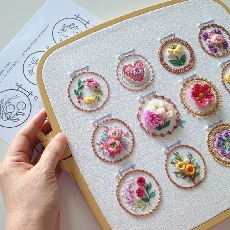Broderisett med liten blomsterramme