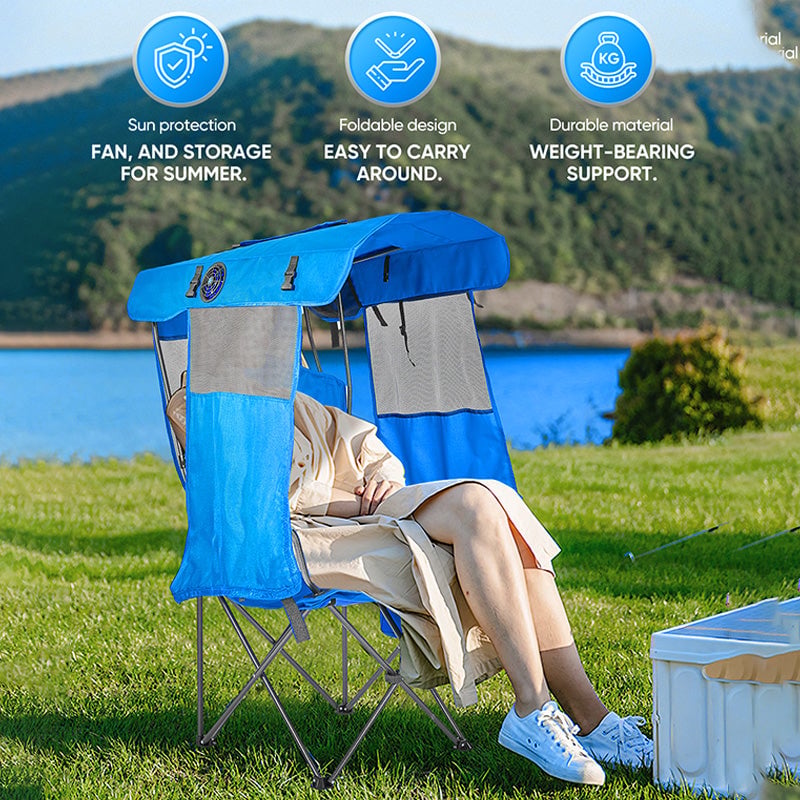 Foldable Camping Chair with Canopy and Fan