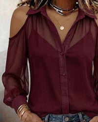 Zweiteilig Set Kragen Nackte Schulter Durchsichtig Bluse Top