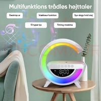 G-formet LED lampe og højtaler med trådløs opladning