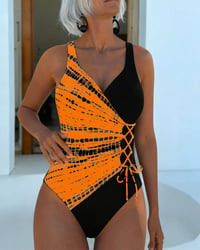 Color-Blocked Polka Dot One-Piece Swimsuit