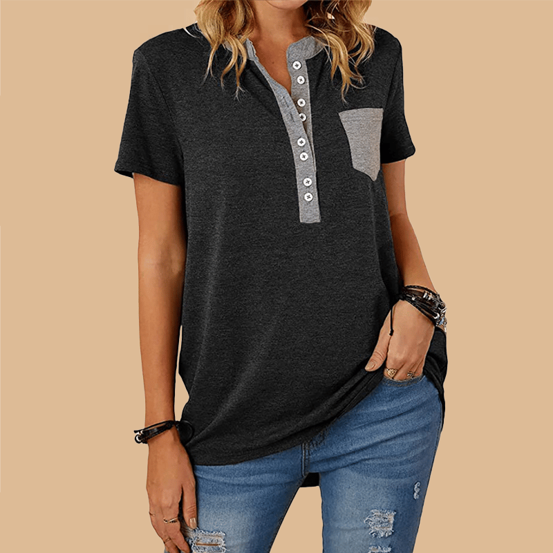 T-shirt da donna a maniche corte casual ampia monopetto