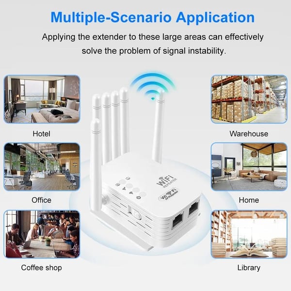 Upgraded 6-Antenna WiFi Extender 1200Mbps