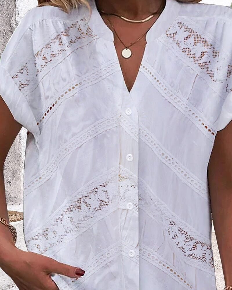 V-neck Hollow Out Short Sleeve Top