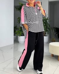 Striped Print Loose Pants Suit