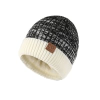 Fleece Lined Leather Patch Knit Cap