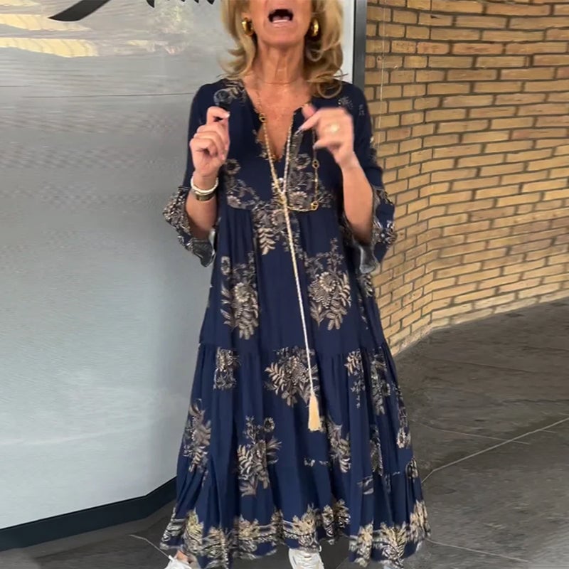 Abito allentato vintage con scollo a V