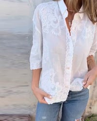 Lapel Button Print Solid Shirt