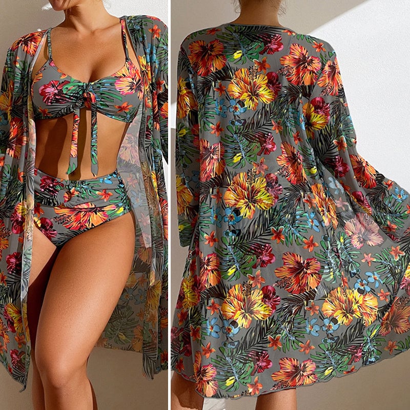 Bikini trois pièces à fleurs