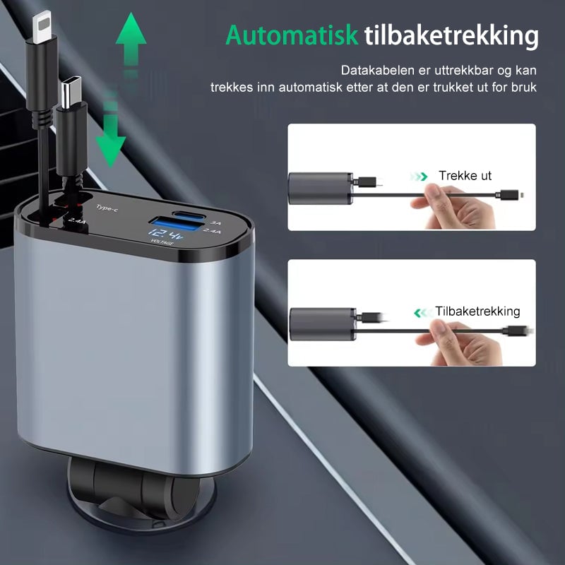 Hurtiglading Uttrekkbar Bil Lader