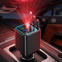 7-in-1 Universal Retractable Car Charger with Intelligent Voltage Display and Starry Sky Light