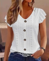 Flutter Sleeve Hollow Out Button Blouse