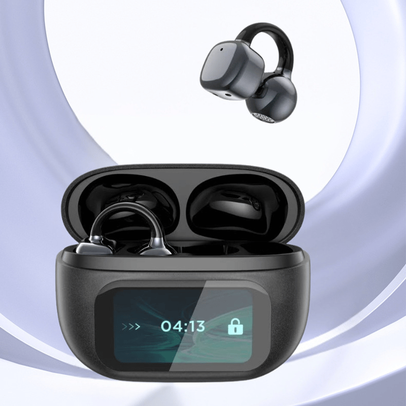 Clip-On Ear LCD Full Color Touch Screen Audio Wireless Headphones