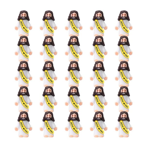 Mini-Jesus-Figuren mit dem Slogan „Jesus liebt dich“