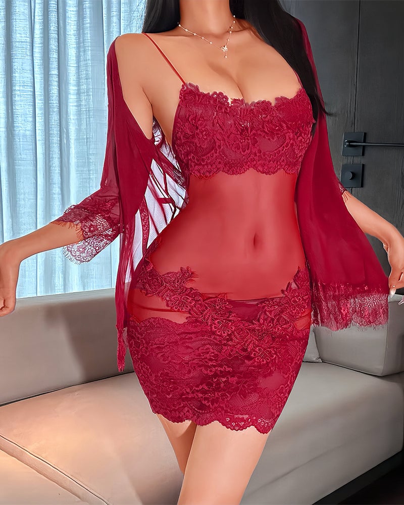 Solid Color Ruffled Nightgown Set