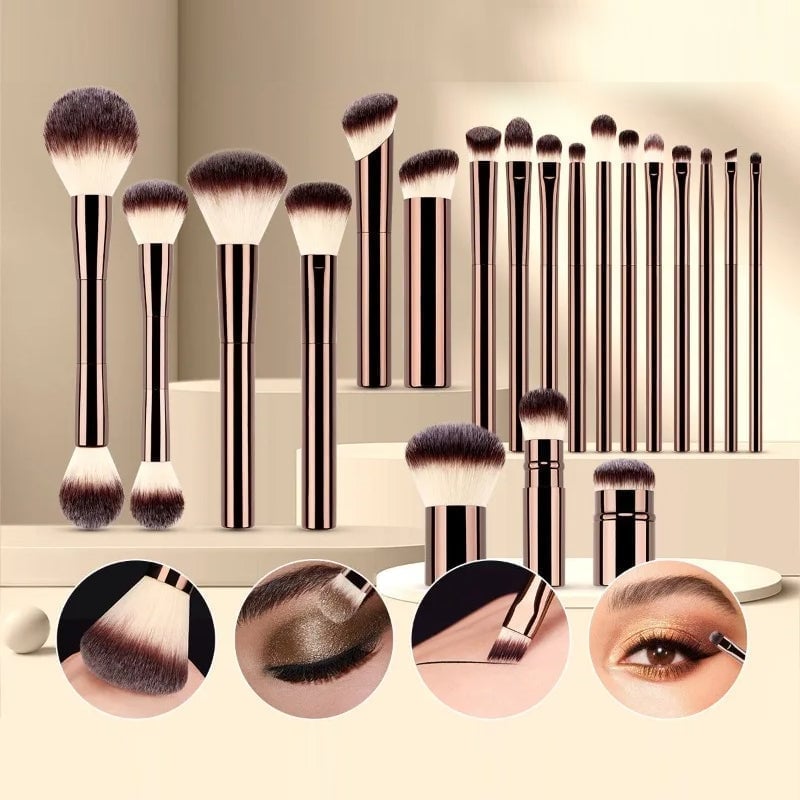 20-piece coffee-coloured makeup brush set