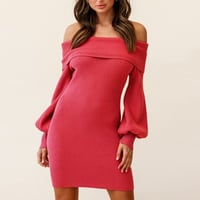 Balloon Sleeve Ribbed Dress