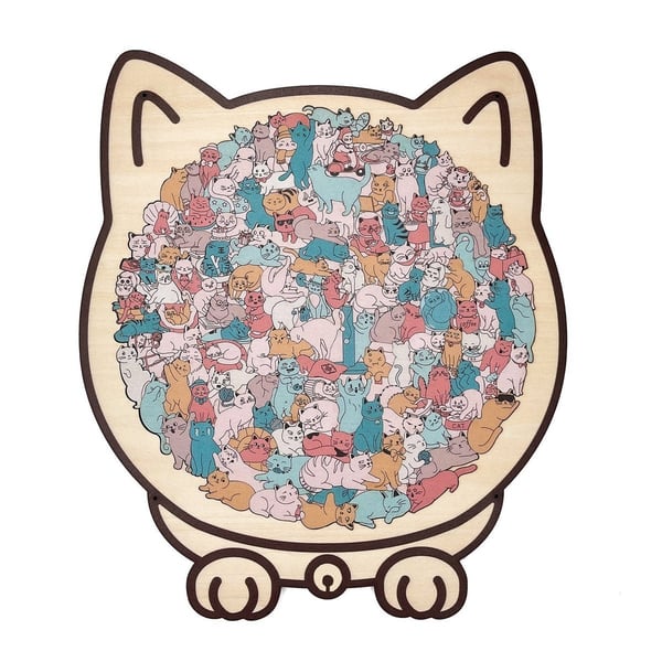 135-Piece Cat-Shaped Wooden Puzzle