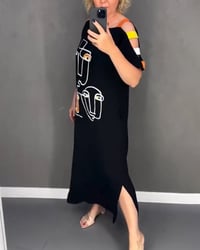 Robe Épaules Dénudées Découpée Imprimé Fente