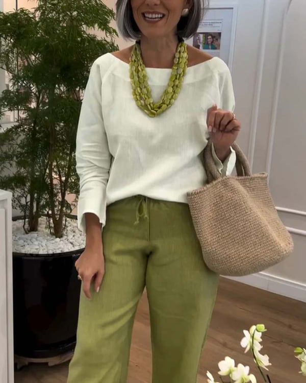 Round-neck Solid-color Long-sleeved Simple Top