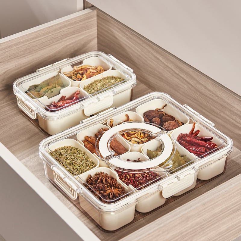 Multi-grid Clear Food Storage Box with Lid & Handle