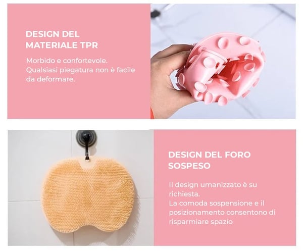 Scrubber per piedi e schiena per doccia, cuscino massaggiante