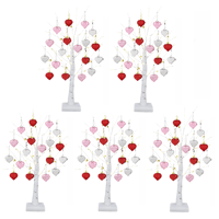 LED Tabletop Birch Tree with 18 Heart Ornaments
