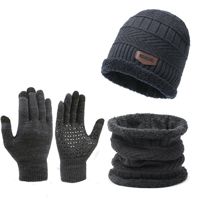 Knit Beanie Scarf and Gloves Warm 3-Piece Set