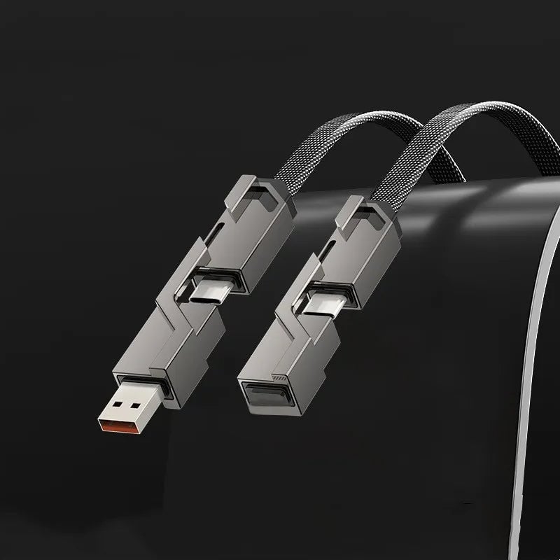 Cordon de chargeur plat tressé anti-emmêlement 4 en 1 avec velcro