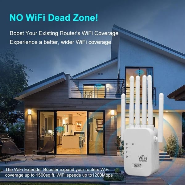 Upgraded 6-Antenna WiFi Extender 1200Mbps