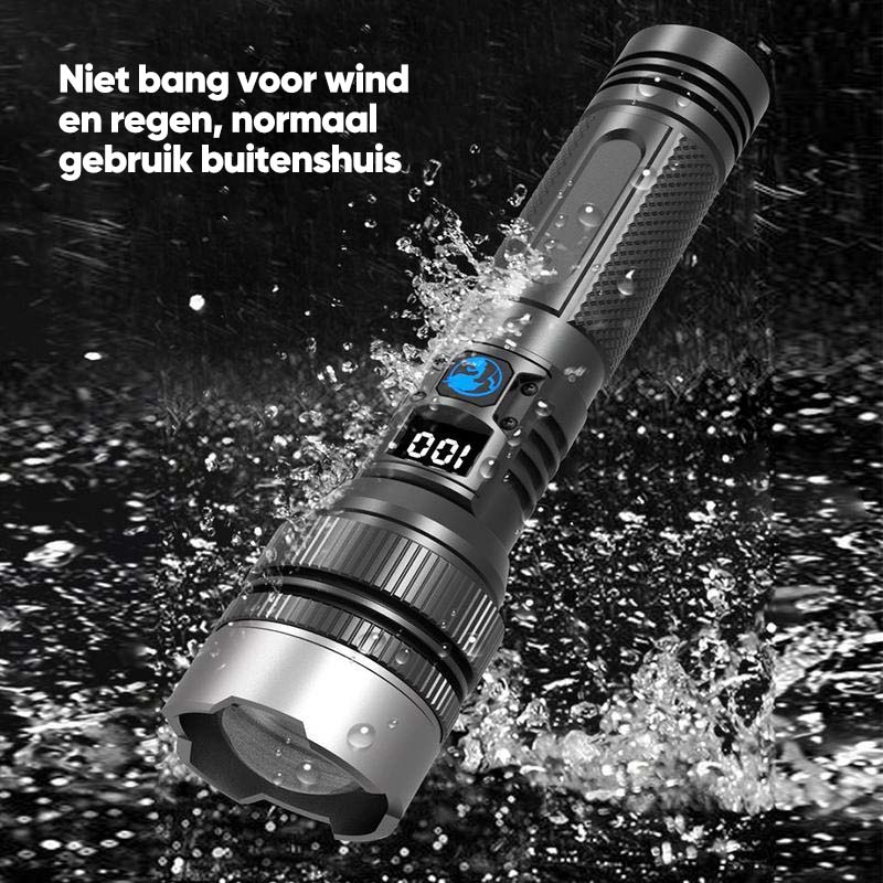 Waterdichte, oplaadbare 2-in-1 zaklamp met digitaal display en sterk licht