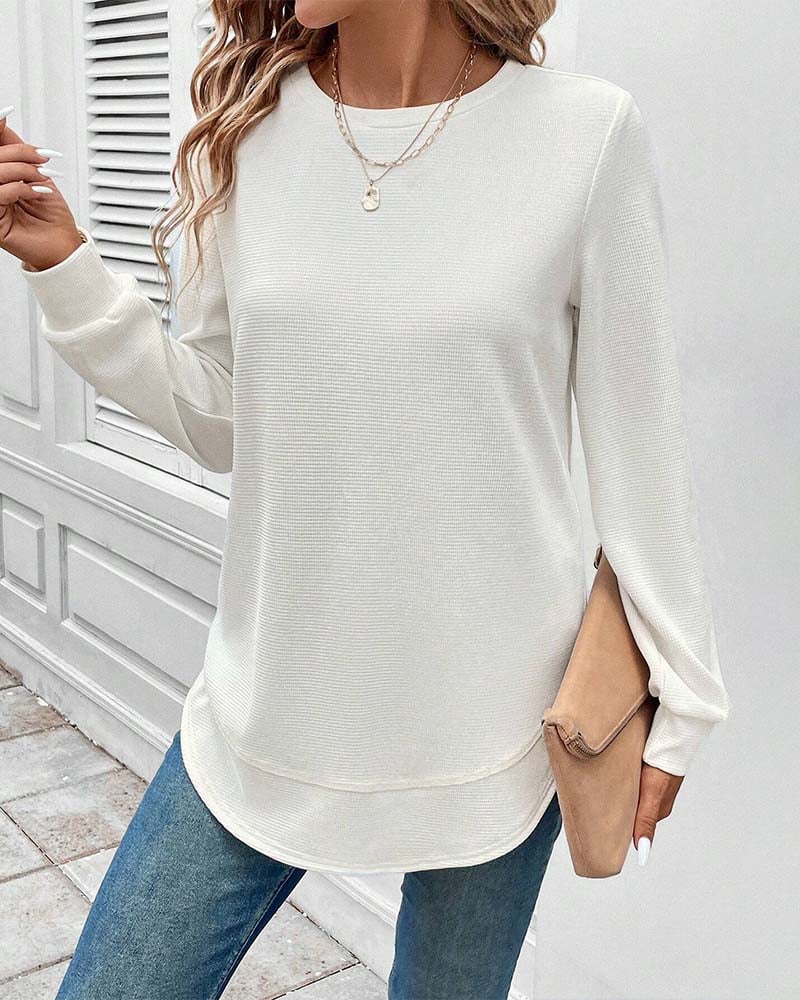 Round Neck Long Sleeve Solid Color Top