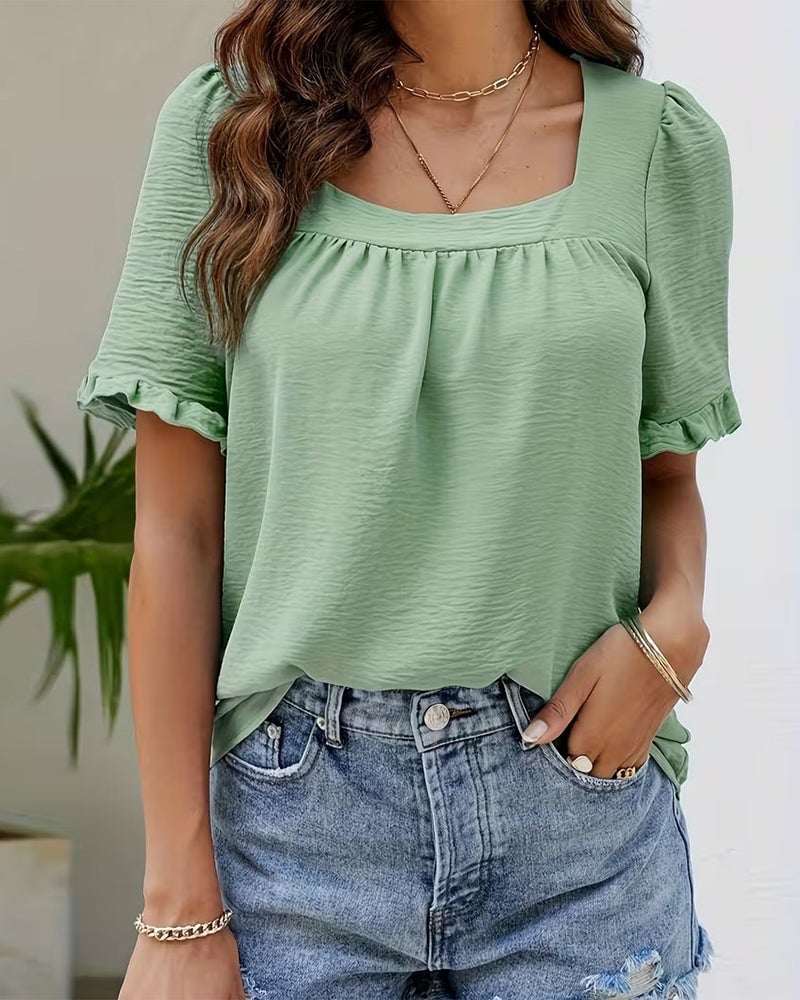 Square Neck Ruffle Sleeve Blouse
