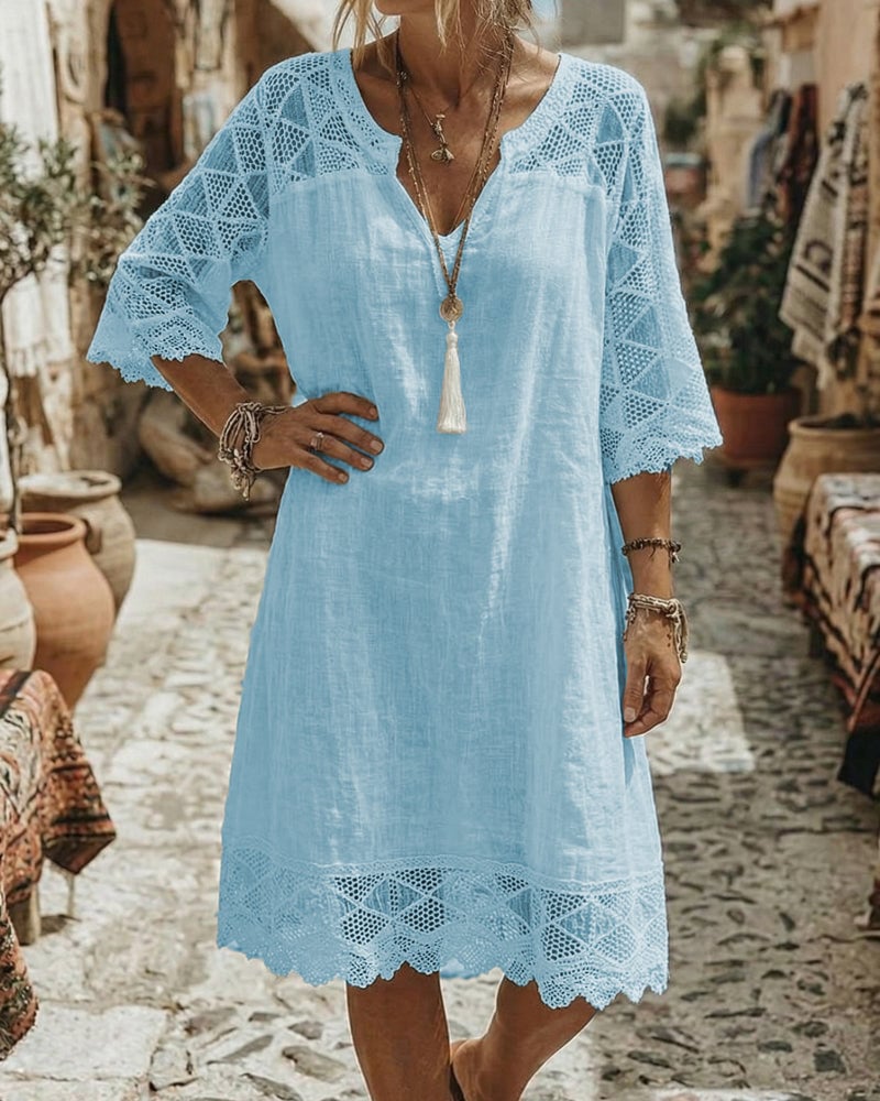 V-Neck Lace Patchwork Casual Dress