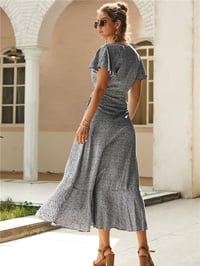 Casual Floral V Neck Short Sleeve Asymmetrical Long Dress