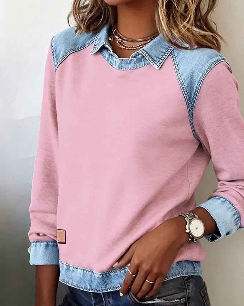 Blouse modieuze revers lange mouwen