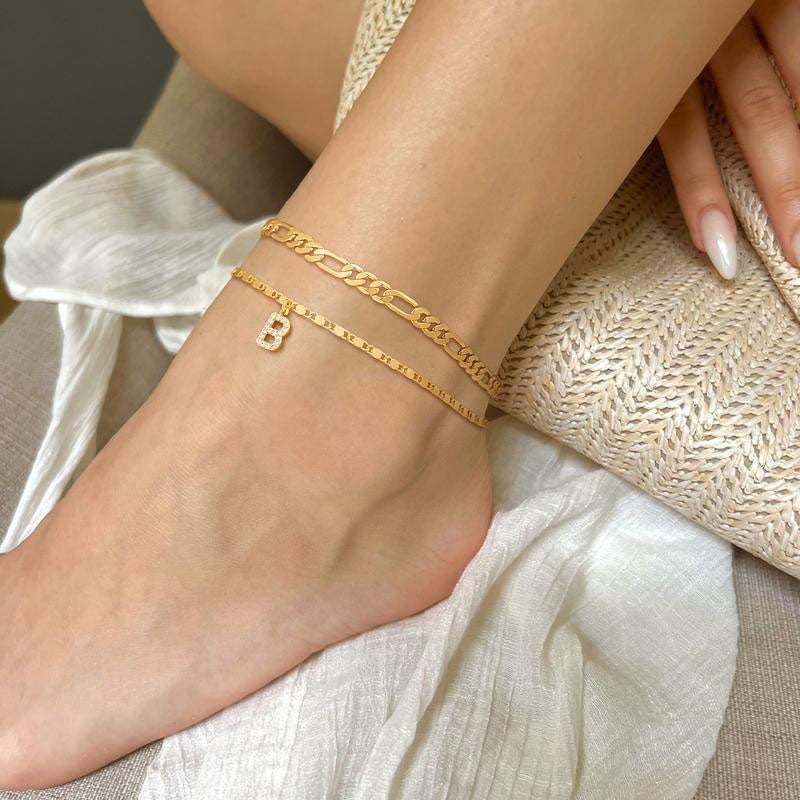 A-Z Letter Layered Ankle Bracelets for Women