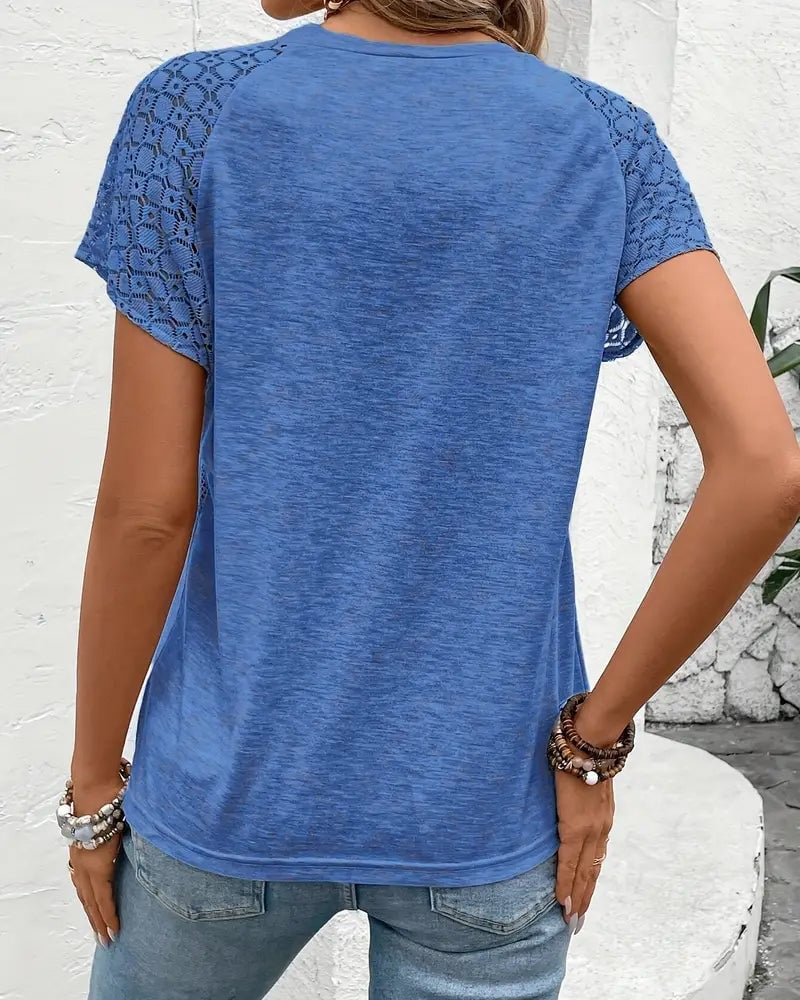 T-Shirt Solide Couleur Creuse Col Rond Slim