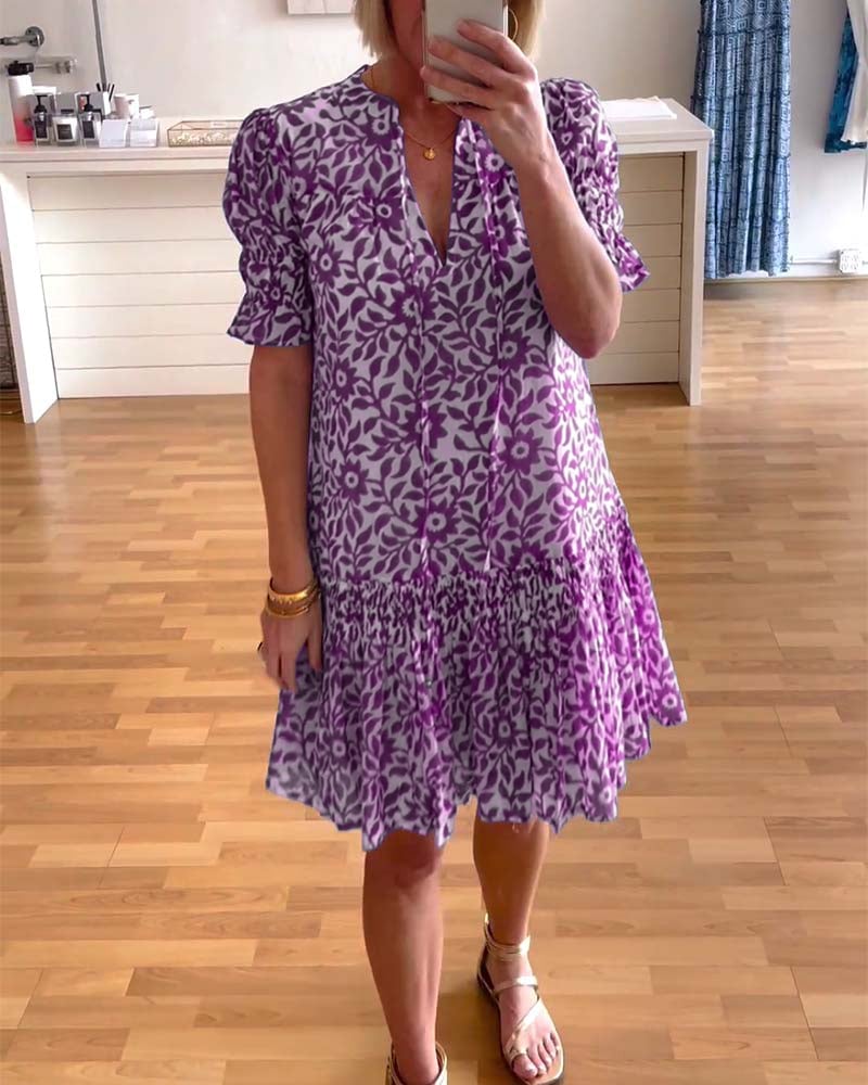 Robe plissée à imprimé floral et manches bouffantes